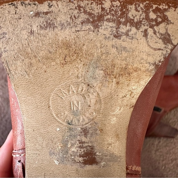 1970s Vintage Cognac Leather Tall Boots Stacked Heel Zip Size 7B - Picture 10 of 11